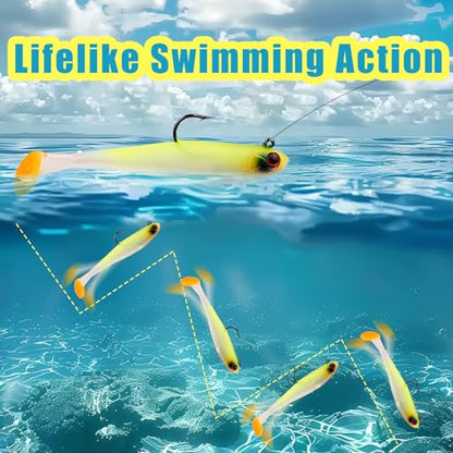 Fishing Bait Paddle Tail Swimbaits 10pcs FS/RE-13 | Soft Plastic,with Jig Heads,Bass Lures,for Freshwater Saltwater,Fishing Trout,Crappie Lures - color: Yellow, size: 0.21oz