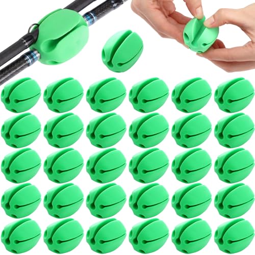 30 Pieces Silicone Fishing Rod Holder Straps Portable Fishing Rod Fixed Ball Rubber 5 Hole Lightweight Tackle Ball for Fish Enthusiasts Portable Fixed Straps Rubber - color: Green