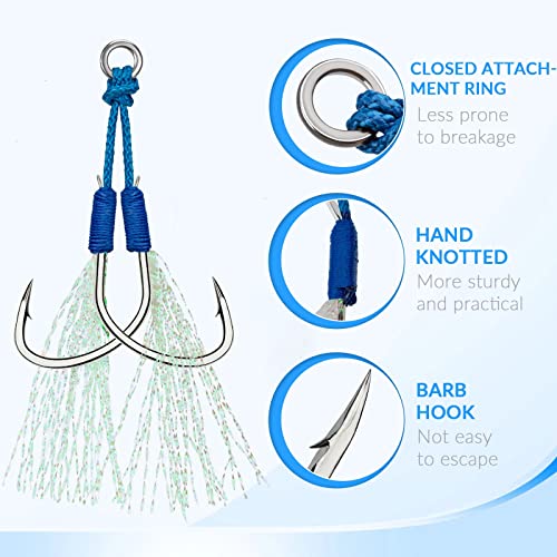 THKFISH Fishing Assist Hooks Saltwater Dancing Stinger Jigging Hooks Double Assist Replacement Fishing Hooks for Slow Pitch Jigs Vertical Jigging Lures 5pcs/15pcs/20pcs - color: blue, size: #2/0-5pcs