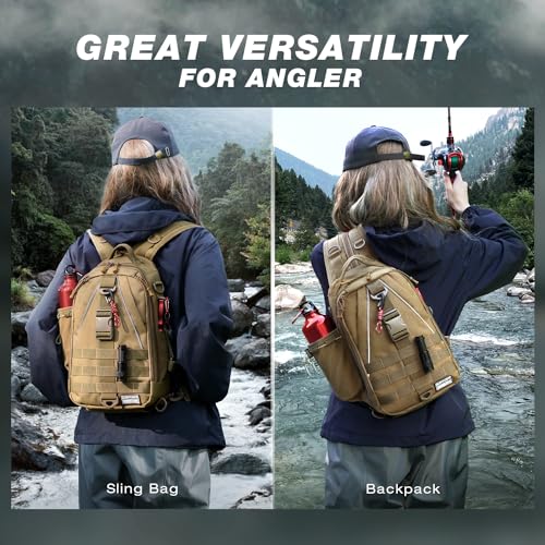 Ghosthorn Fishing Backpack with Tackle Boxes Fish Lip Gripper Pliers Lures Waterproof Tackle Bag with Rod Holder Fishing Gear - color: Khaki, size: Standard