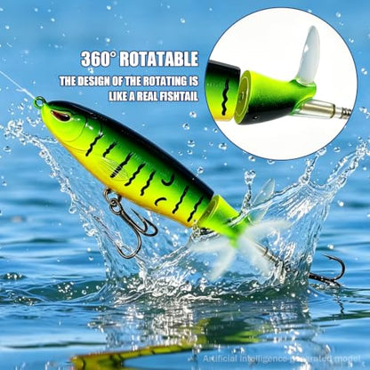 Kynzo Topwater Fishing Lures with Rotating Tail, Floating Bass Lures Hard Bait for Freshwater and Saltwater, Life-Like Surface Propeller Tail Spinner for Bass, Trout, Musky and Pike - color: B-8PCS