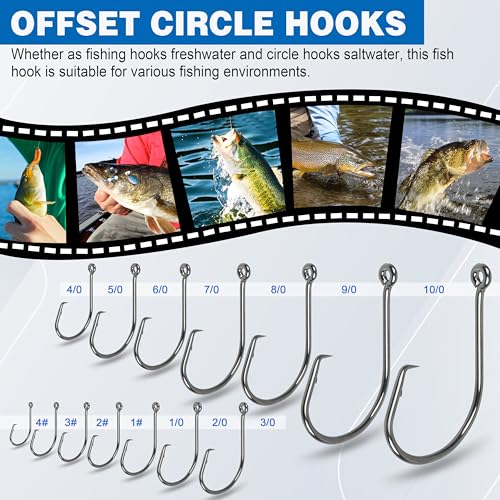 Circle Hooks Saltwater,100pcs Catfish Hooks Offset Circle Octopus Fishing Hooks High Carbon Steel 2X Strong Barbed Fishhooks for Bass Trout Freshwater Saltwater - size: 100pcs-6#