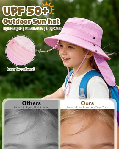 Century Star Kids Sun Hat with Detachable Neck Flap,UPF 50+ Windproof Waterproof Beach Bucket Hat Outdoor Fishing Safari - color: Light Purple