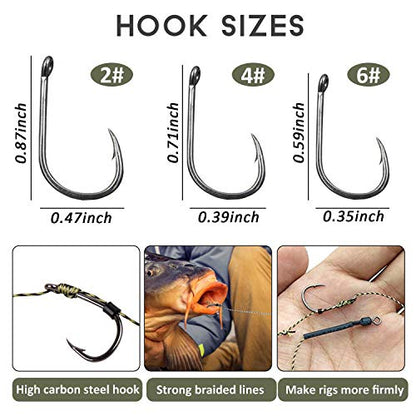 Carp Fishing Hair Rigs Kit,18pcs Braided Thread Boilies Carp Rigs with 3 Extender Boilie Bait Stops and Stringer Needle - color: 18pcs Carp Rigs