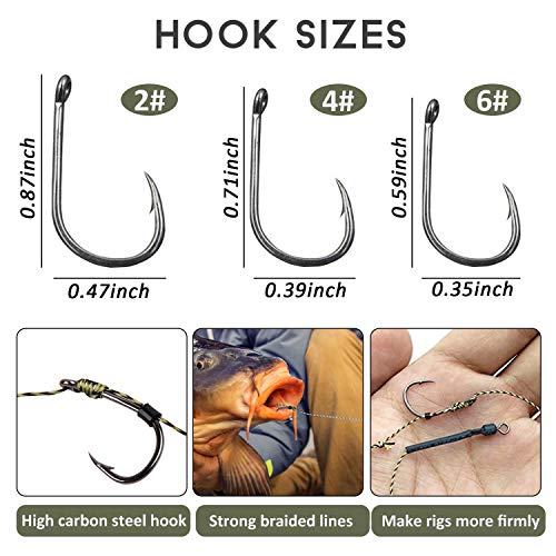 Carp Fishing Hair Rigs Kit,18pcs Braided Thread Boilies Carp Rigs with 3 Extender Boilie Bait Stops and Stringer Needle - color: 18pcs Carp Rigs +3 Boilie Bait Stops+4 Bait Needle