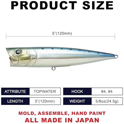 LUCKY CRAFT SW G-Splash 120 Saltwater Topwater Popper, 4.75” Floating Lure with Cupped Face, Long Casting Surface Fishing Lure, Fishing Gear and Accessories