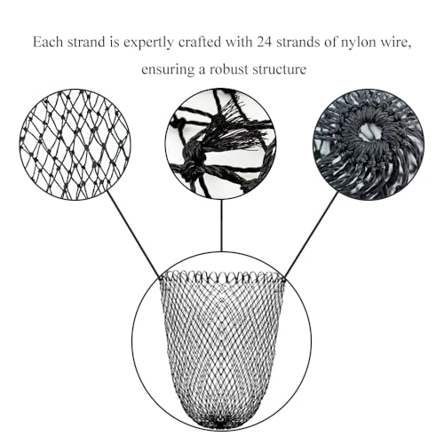 Fishing Net Replacement Foldable Trout Net Replacement Nylon Fishing Landing Mesh for Freshwater Saltwater Robust 24 Strands - color: Black, size: 15.8in dia-21.7in depth(49.5in Cir)-1P