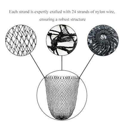 Fishing Net Replacement Foldable Trout Net Replacement Nylon Fishing Landing Mesh for Freshwater Saltwater Robust 24 Strands - color: Black, size: 15.8in dia-21.7in depth(49.5in Cir)-1P