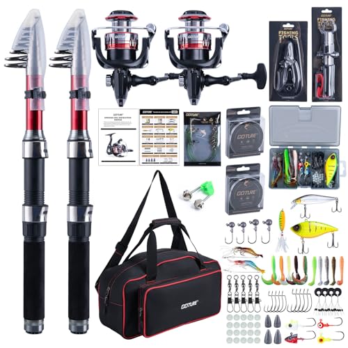 Goture Fishing Rod and Reel Combos-2PCS Telescopic Fishing Pole+2PCS Spinning Reels with Carrier Bag,1.8M-2.7M Telescopic Rod Reel Kit for Starter Travel Saltwater Freshwater,Gifts for Men - color: C2, size: 9 FT