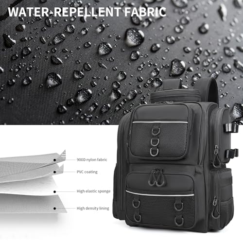 WANOON Fishing Backpack, fishing bag with Rod Holders. Large tackle Backpack Strong Materials - color: Black, size: 42L-Without Tackle Boxes