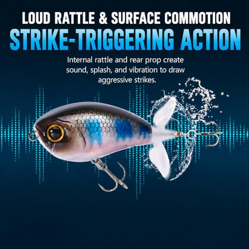 Top Water Lures, Floating Plopper Bait with BKK Hooks – Bass Fishing Lures for Trout, Pike & Other Freshwater & Saltwater Species – Great Fishing Gifts for Men - color: A2-3PCS,2.5in,0.4oz
