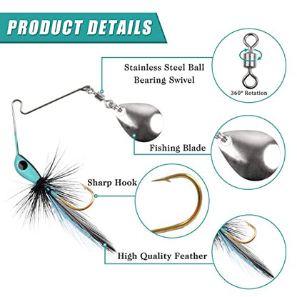 Spinnerbait Bass Fishing Lures Set,Mini Rooster Fishing Spinner Lure Multicolor Hard Metal Spinner Baits Jigs Lure for Bass Trout Pike Bluegill Freshwater Saltwater Fishing - color: 12pcs