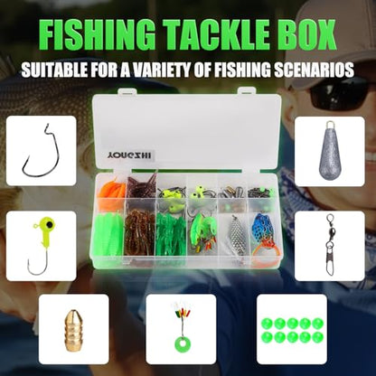 Fishing Lures Kit,Bass Fishing Tackle Set Including Soft Baits Jig Heads Hooks Weights, Complete Freshwater Lure Kit for Bass Trout Walleye Panfish