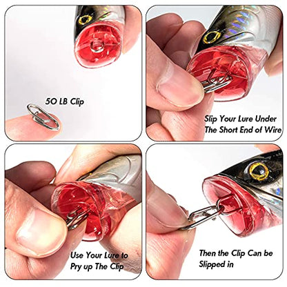 Dr.Fish Fishing Speed Clips Power Quick Clips for Fishing Lures Quick Change Stainless Steel Lure Snaps Saltwater Freshwater Crankbait Tackle Snaps - color: S-50LB-0.6", size: 100 Pack