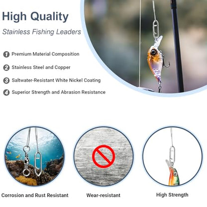 QISHUO Heavy Saltwater Fishing Leader Strength Snap Line Wire Leader Stainless Rigs Steel Fishing Leaders Freshwater White Nickel - size: Size #3 (9.8in-40lb) 30pcs