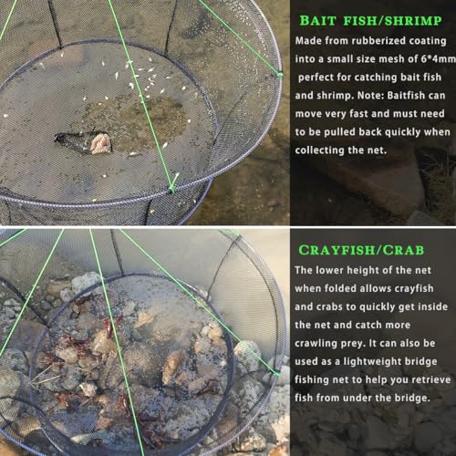 Drasry Fishing Net Trap for Crayfish Crab Bait Minnow Shrimp Foldable Fish Crawdad Lobsters Cast Net Collapsible - size: 39.4 * 31.5 in(100 * 80 CM), style: Large Open - Rubber Coated 6*4 Mm Mesh