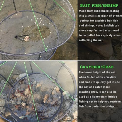 Drasry Fishing Net Trap for Crayfish Crab Bait Minnow Shrimp Foldable Fish Crawdad Lobsters Cast Net Collapsible - size: 39.4 * 31.5 in(100 * 80 CM), style: Large Open - Rubber Coated 6*4 Mm Mesh