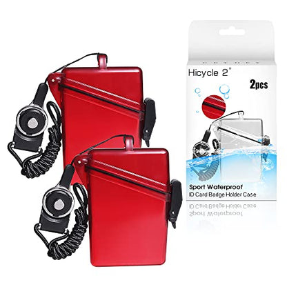 2pcs Sport Waterproof ID Card Badge Holder Case with Lanyard Cover Multiple Credit Cards, Registration, ins Card Heavy Duty Durable Locker Dry Box (Red) - color: Red