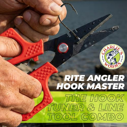 Rite Angler Multi-Function Fishing Scissors with Fishing Line Cutter & Braided Line Cutter - Hook Remover, Split Ring Tool, Braid Scissors, Crimping, Bottle Opener, Non-Slip Grip - 6"
