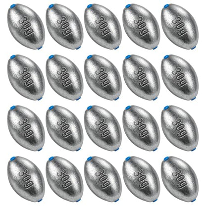 Alwonder Egg Sinkers Fishing Weights 3/16-10oz, Oval Lead Fishing Weights Sinkers Bass Fishing Casting Egg Sinker Saltwater Freshwater Tackle - size: 1oz - 20pcs