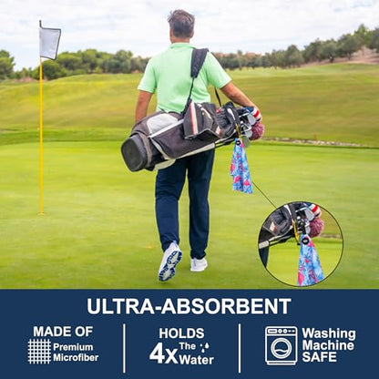 Magnetic Microfiber Waffle Golf Towel – Large 16"x24" Clean Golf Club Ball Magnet Clip to Hang on Bag Cart Strong Premium Strength Ultra Absorbent Gear Tropical Men (Large Flamingo Palms) - color: Large Flamingo Palms