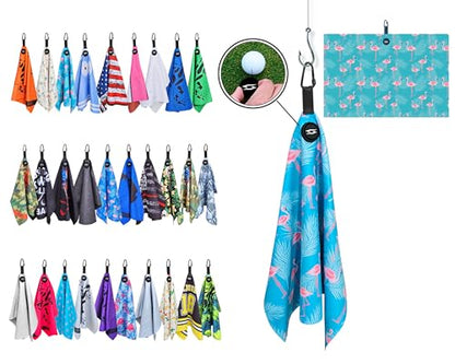 Magnetic Microfiber Waffle Golf Towel – Large 16"x24" Clean Golf Club Ball Magnet Clip to Hang on Bag Cart Strong Premium Strength Ultra Absorbent Gear Men (Flamingo Palms) - color: Flamingo Palms