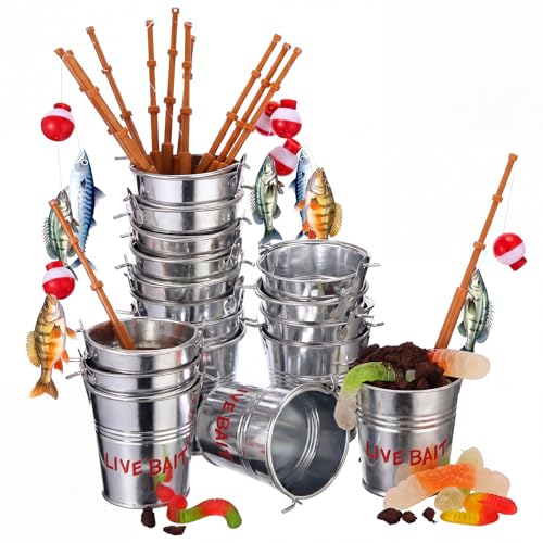 Soulchen 24 Pcs Mini Fishing Birthday Party Decorations Include 12 Fish Cupcake Pole Picks 12 Mini Tackle Live Bait 12 Bobber for Gone Fishing Theme Supplies Ocean Party Cake Decoration - style: Live Bait