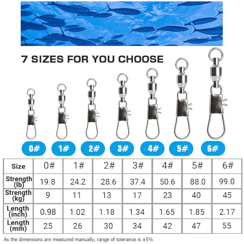 AMYSPORTS Fishing Swivels with Interlock Snap Ball Bearing Swivels Fishing Snap Swivels Saltwater Freshwater Fishing Tackle Leader Lure Jigs Line Fishing Connector - size: size1 (24lb) 50 pcs
