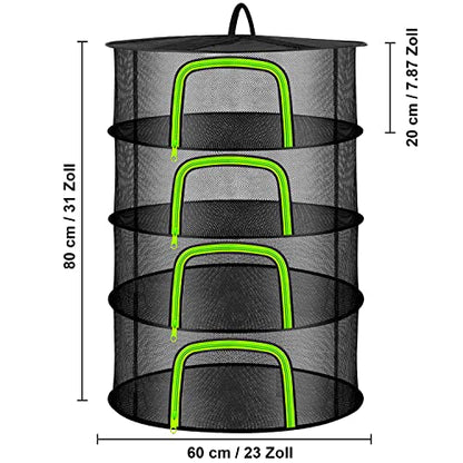 Coopache 4 Layer Herb Drying Rack Hanging Mesh Plant Dry Net Basket for Herbs Plants Flower Vegetables Spices Fish Food with Green Zippers