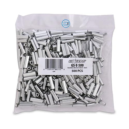 HI-SEAS Grand Slam Aluminum Fishing Line Crimp Sleeves - Bulk 500 Pieces, Durable and Strong Crimps for Monofilament 40lb Test up to 600lb Test for Saltwater Fishing Leaders - style: 500 Pc/1.7 Mm