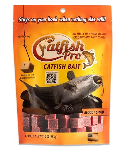 Catfish Pro Catfish Bait - 10oz Bag with 80pcs | Irresistible Scent for Catfish | Mess-Free, Stays On Your Hook When Nothing Else Will | Great for Rod, Reel, Trotline, Jugs & Yoyos Fishing - color: Bloody Shad