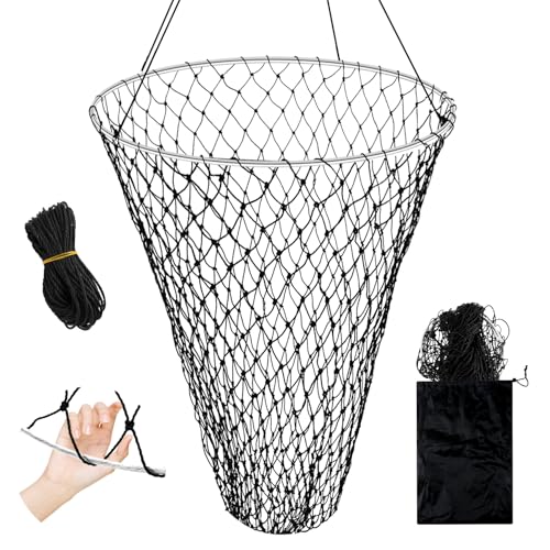 Foldable Bridge and Pier Fishing Net for Pier Fishing High Load Drop Net Fish Basket for Saltwater Freshwater Collapsible Basket with 49.2 FT Rope Soft Steel Hoop - size: 24*36inch