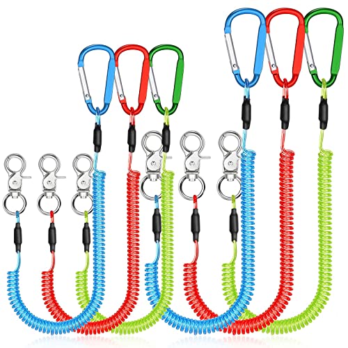 Woanger 6 Pack Fishing Lanyard Steel Wire Coiled Lanyard Tool Lanyards for Hand Tools Kayak Retractable Tool Leash Fishing Rod Safety Lanyards Gear with Alloy Clips for Pliers Boating - color: Red, Green, Blue