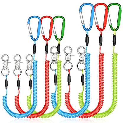 Woanger 6 Pack Fishing Lanyard Steel Wire Coiled Lanyard Tool Lanyards for Hand Tools Kayak Retractable Tool Leash Fishing Rod Safety Lanyards Gear with Alloy Clips for Pliers Boating - color: Red, Green, Blue