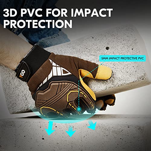 Vgo... 1-Pair Heavy Duty Synthetic Leather Work Gloves, Impact Protection Mechanic Gloves, Rigger Gloves, Vibration Reduction, Touchscreen Capable (Size L, Brown, SL8849) - color: Brown-regular, size: Large (1 Pair)