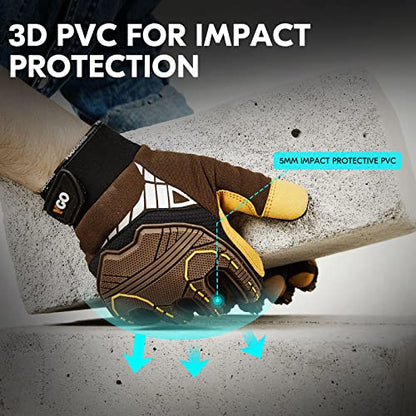 Vgo... 1-Pair Heavy Duty Synthetic Leather Work Gloves, Impact Protection Mechanic Gloves, Rigger Gloves, Vibration Reduction, Touchscreen Capable (Size L, Brown, SL8849) - color: Brown-regular, size: Large (1 Pair)