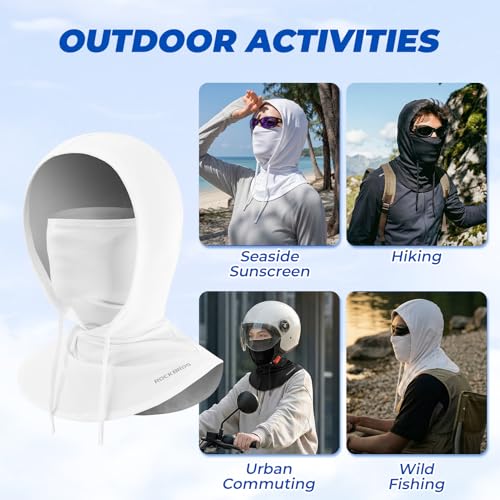 ROCKBROS Cooling Balaclava Face Mask 3 in 1 Full Face Mask for Summer with Ear Loops Neck Gaiter Sun UV Protection - color: White*2