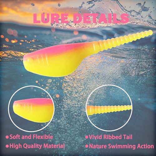 Crappie Lures Kit - Soft Plastic Lures for Trout, Bass, Panfish & Bluegill - 24 Packs - color: Pink-orange