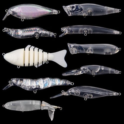 Blank Fishing Lure Kit,Unpainted Popper Plug Lures DIY Crank Bait Set Fishing Pliers Treble Hooks 3D/4D Lure Eyes Bait Sticker Split Rings,Fish Tackle Accessories Kits - color: Lure Kit-10pcs