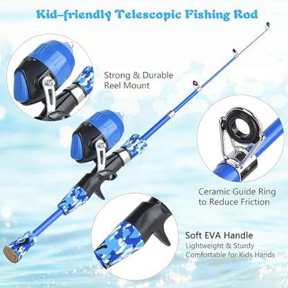 Milerong Kids Fishing Rod, Kids Fishing Pole Portable Telescopic Fishing Rod and Reel Combo Kit for Boys, Girls, Youth - with Spincast Fishing Reel, Fishing Tackles, Fishing Lures, Fishing Lines - color: Blue Fishing Rod Set 1.2m