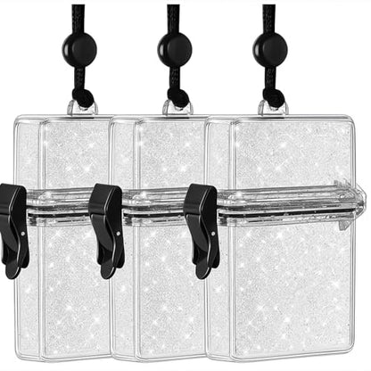 Outus 3 Pcs Waterproof ID Badge Holder Case with Waterproof Buckle 4.72 x 3.74 x 1.46 Inches Floating Sport Case Locker with Adjustable Hanging Rope Plastic Card Dry Box(Clear, Classic) - color: Clear, size: 4.72 x 3.74 x 1.46 Inch, style: Classic