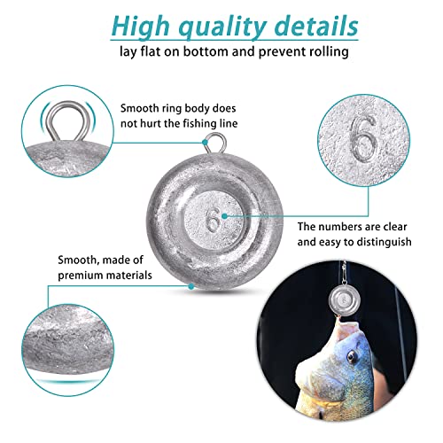 Disc Sinkers Fishing Weights Coin Weight Saltwater Fishing Weight sSinker Surf Fishing Inline Trolling Bottom Drifting Catfish Weight Sinker Fishing Tackle Gear 1oz 2oz 3oz 4oz 5oz 6oz 8oz - style: 3oz - 7pcs