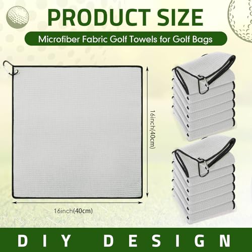 Batiyeer 12 Pcs Golf Towel Bulk for Golf Bags Microfiber Fabric Towel with Clip Waffle Pattern, Fitness, Camping, Hiking, Yoga - color: Light Grey