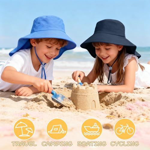 ZOORON Outdoor Kids Sun Hat with Neck Flap UPF 50+ Sun Protection Fishing Hat Wide Brim Summer Kids Beach Hats for Girls Boys - color: 1pack-navy