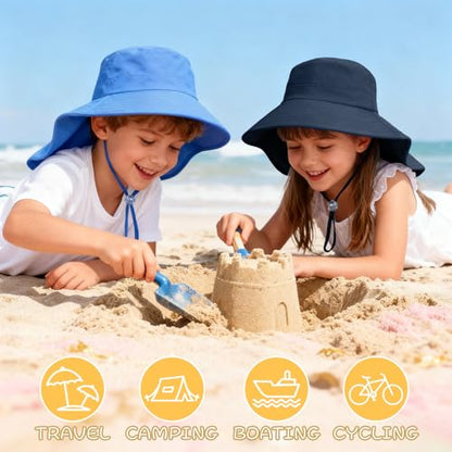 ZOORON Outdoor Kids Sun Hat with Neck Flap UPF 50+ Sun Protection Fishing Hat Wide Brim Summer Kids Beach Hats for Girls Boys - color: 1pack-navy