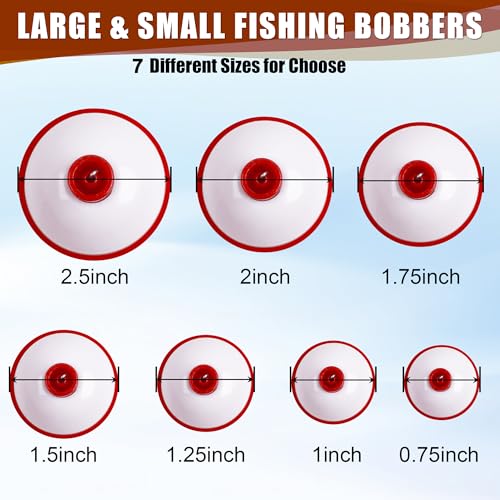 Fishing Bobbers Hard ABS Bobbers Snap-on Fishing Floats Push Button Round Buoy Float Bobbers for Crappie Panfish Walleyes Red and White 0.75"/1"/1.25"/1.5"/1.75"/2"/2.5" - size: 1.5inch - 10pcs