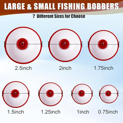 Fishing Bobbers Hard ABS Bobbers Snap-on Fishing Floats Push Button Round Buoy Float Bobbers for Crappie Panfish Walleyes Red and White 0.75"/1"/1.25"/1.5"/1.75"/2"/2.5" - size: 1.5inch - 10pcs