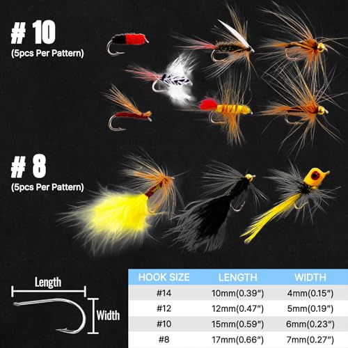 Fly Fishing Flies Kit 100pcs Dry Wet Nymph Streamer Lures Set Fly Fishing Gear Tackle Hooks for Trout Bass Salmon with Waterproof Double Sided Fly Box Assortment Hand Tied Fly Lures