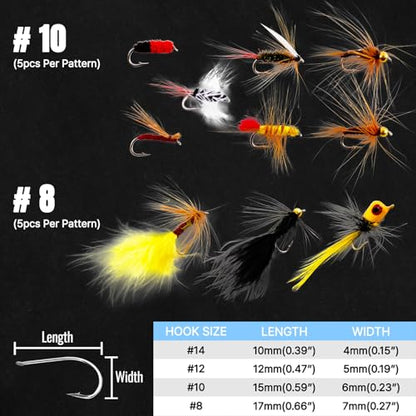 Fly Fishing Flies Kit 100pcs Dry Wet Nymph Streamer Lures Set Fly Fishing Gear Tackle Hooks for Trout Bass Salmon with Waterproof Double Sided Fly Box Assortment Hand Tied Fly Lures