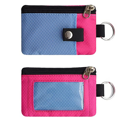 CHENSPRX Minimalist RFID Blocking Small Wallet with ID Window,WaterResistant Zip Id Case Wallet with Lanyard Keychain for Cards,Cash,Travel,Women,Men - color: LightSkyBlue+DeepPink